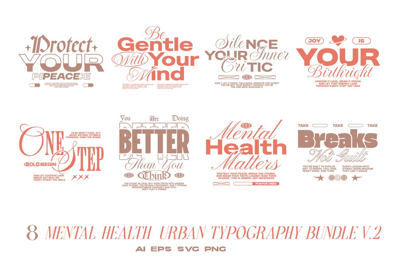 Mental Health Urban Typography T-shirt Designs Bundle Vol. 2 - Features Image 1