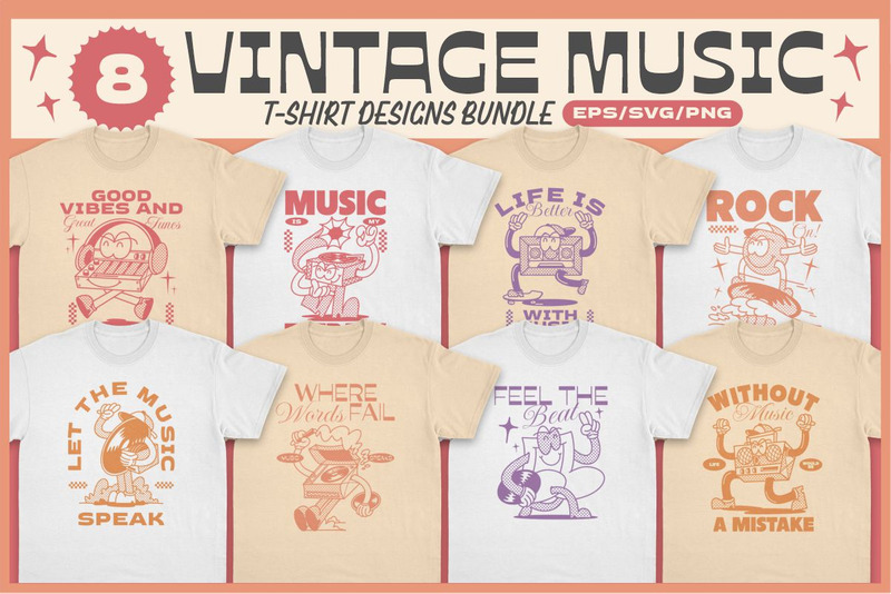 Vintage Music T-shirt Designs Bundle - Features Image 1