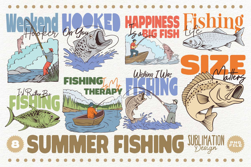 Summer Fishing Sublimation Designs Bundle PNG - Features Image 1
