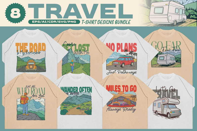 Paquete de diseños de camisetas de viaje - Características Imagen 1