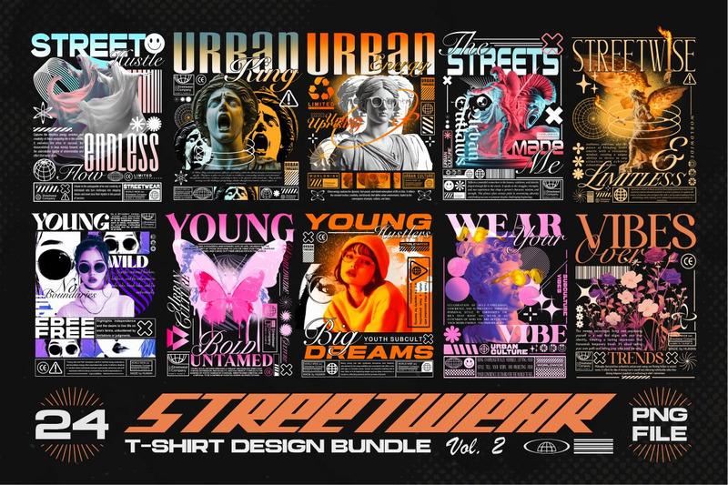 Streetwear Graphic T-shirt Designs PNG Bundle Vol.2 - Features Image 1