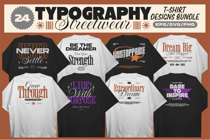 Typography Streetwear T-shirt Designs Bundle - Features Image 1