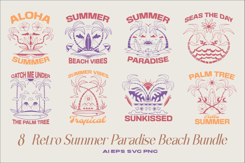 Retro Summer Paradise Beach T-shirt Designs Bundle - Features Image 1