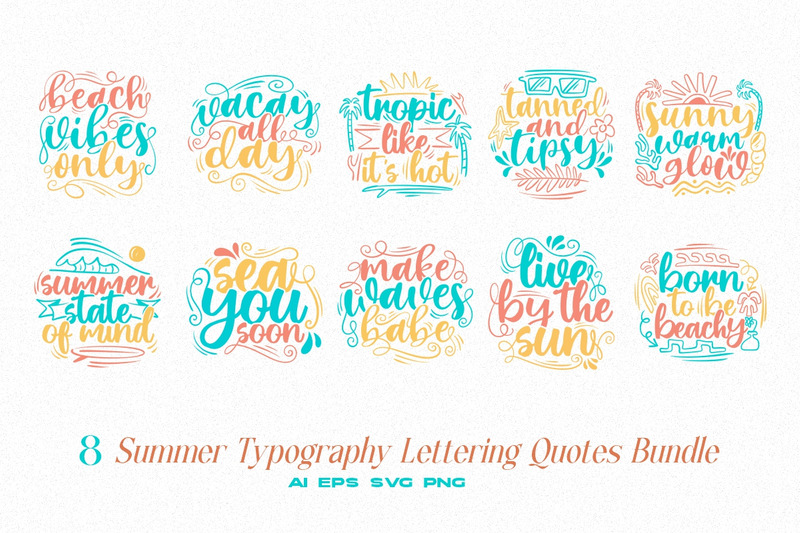 Summer Typography Lettering Quotes T-shirt Designs Bundle - Features Image 1