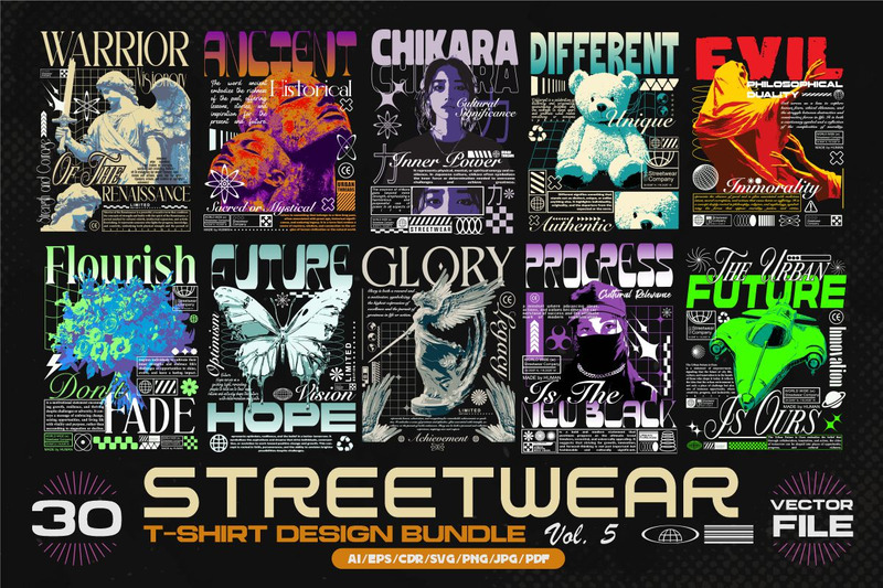 Streetwear Vector T-shirt Designs Bundle Vol.5 - Features Image 1