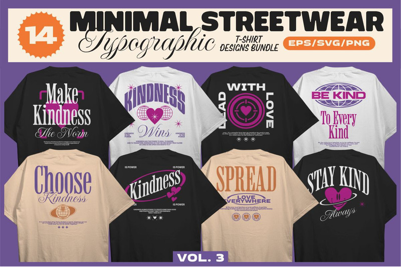 Minimalistisches Streetwear-Typografie-T-Shirt-Designpaket, Band 3 - Eigenschaften Bild 1