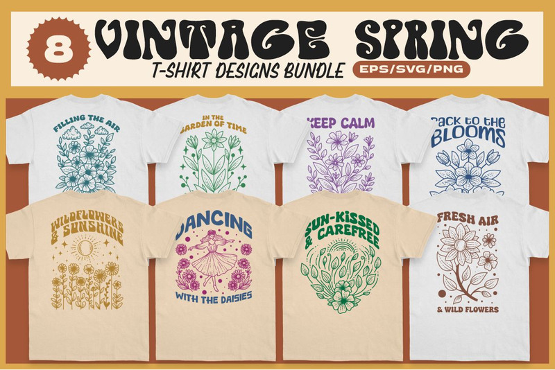 Vintage Frühling T-Shirt Designs Paket - Eigenschaften Bild 1