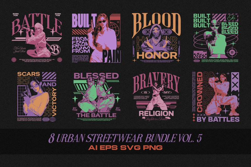 Urban streetwear T-shirt Designs Bundle Vol. 5 - Features Image 1