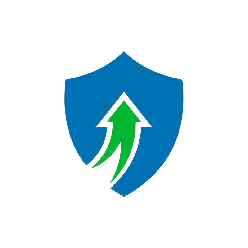 Sköld med uppåtgående pil-logotyp som representerar säkerhet och tillväxt isolerad på vit bakgrund - Features Image 1