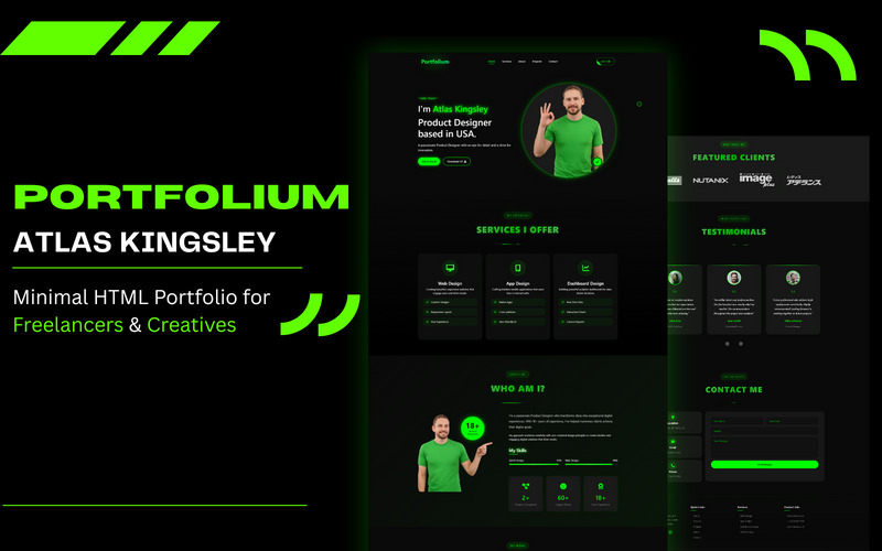 Portfolium - One Page Responsive HTML Template for Creatives and Freelancers - Features Image 1