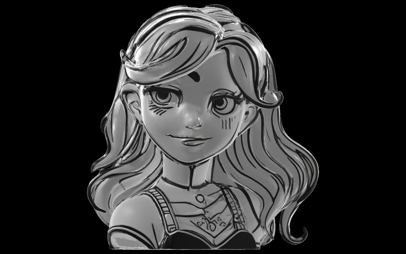 Busto di ragazza anime - Scultura di personaggio stilizzato Modello 3D - Caratteristiche Immagine 5