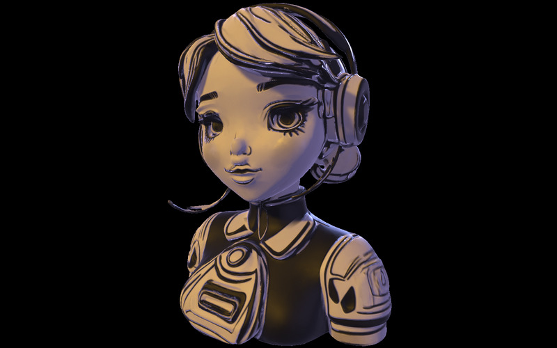 Anime Headset Dziewczyna Biust Model 3D - Obraz funkcji 1