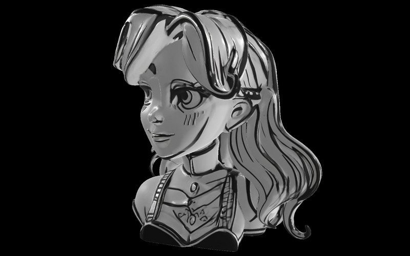 Busto di ragazza anime - Scultura di personaggio stilizzato Modello 3D - Caratteristiche Immagine 1