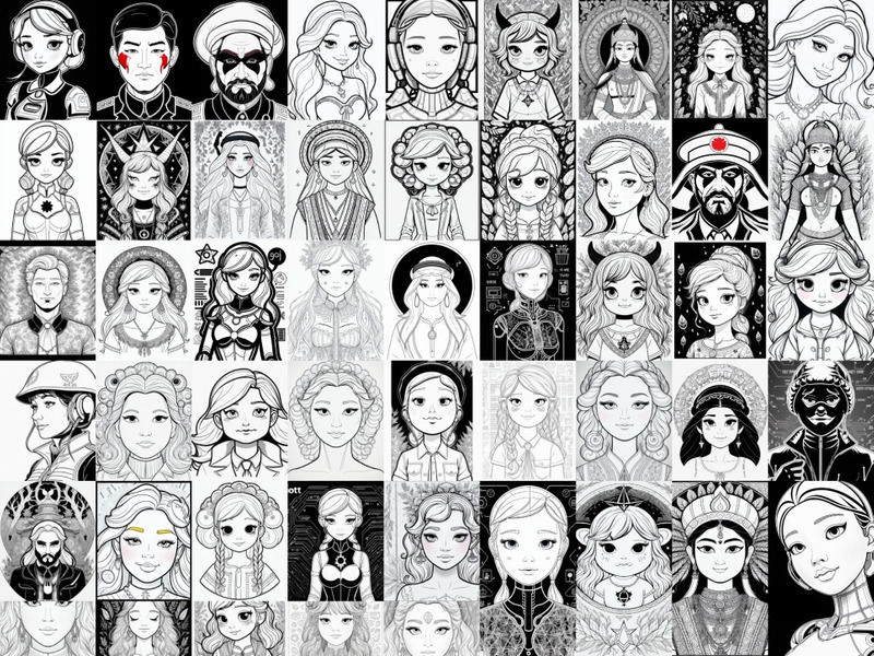 Monochrome Dreams: 50 AI Character Portrait Collection - Features Image 1