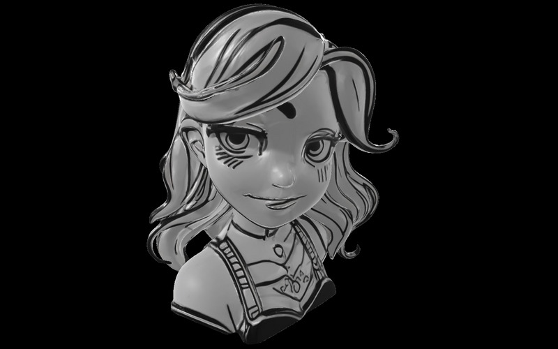 Busto di ragazza anime - Scultura di personaggio stilizzato Modello 3D - Caratteristiche Immagine 3