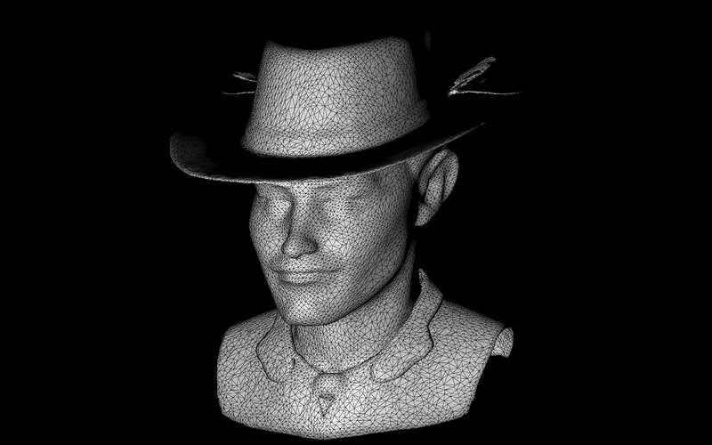 Film Noir Detektyw Bust Model 3D - Obraz funkcji 2