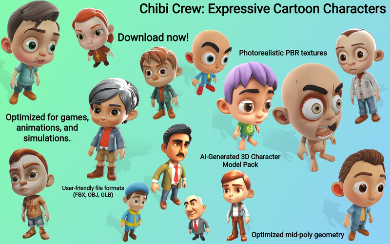 Chibi Crew: Expressive Cartoon Characters 3D Model - Features Image 1