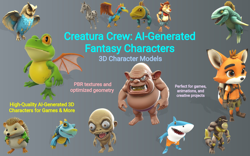 Creatura Crew: Model 3D postaci fantasy generowanych przez sztuczną inteligencję - Obraz funkcji 1