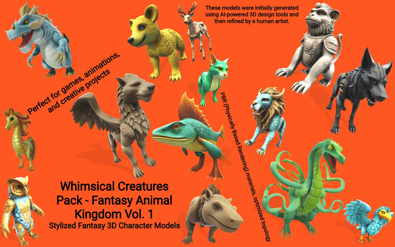 Whimsical Creatures Pack - Fantasy Animal Kingdom Vol. 1 3D-model - Features Image 1