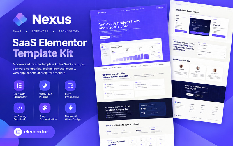 Nexus – Kit de modèles Elementor pour entreprises SaaS et logiciels - Caractéristiques de l’image 1