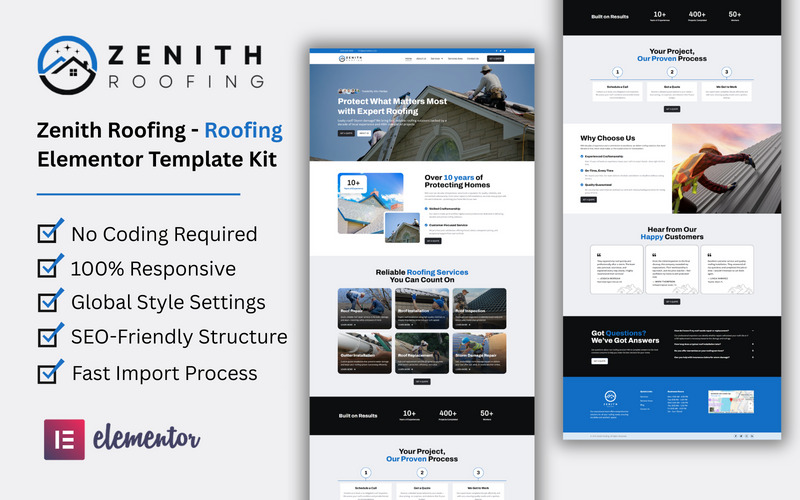 Zenith Roofing - Roofing Services Website Elementor Template Kit - Features Image 1