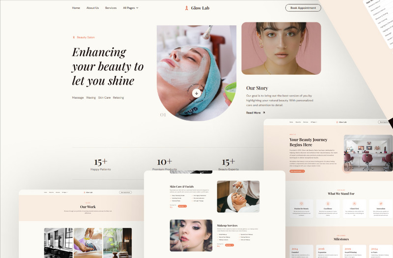 Glow Lab - Modèle de site web Next.js React pour salon de beauté et spa - Caractéristiques de l’image 1