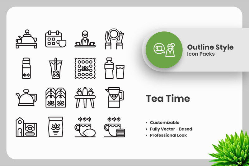 20 наборов иконок для Tea Time2 Outline Collection - Features Image 1