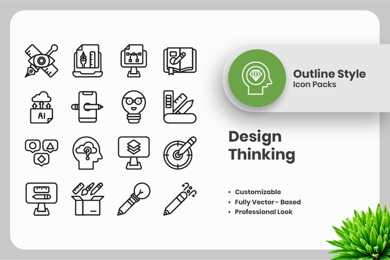 20 uppsättningar av Design Thinking-konturikonsamling - Features Image 1