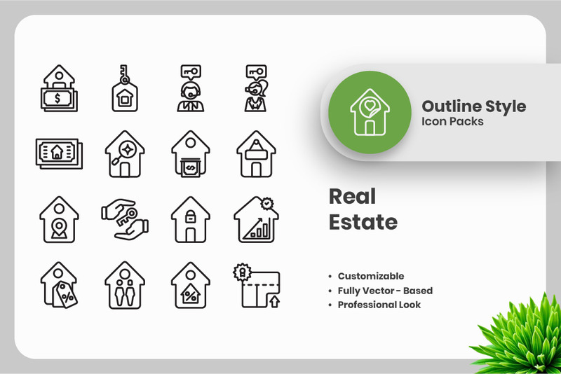 20 Set of Real Estate Outline Icon Collection - Features Image 1