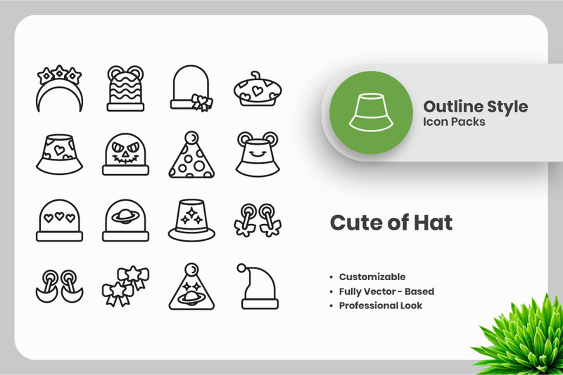 20 Set of Cut of Hat Outline Icon Collection - Features Image 1