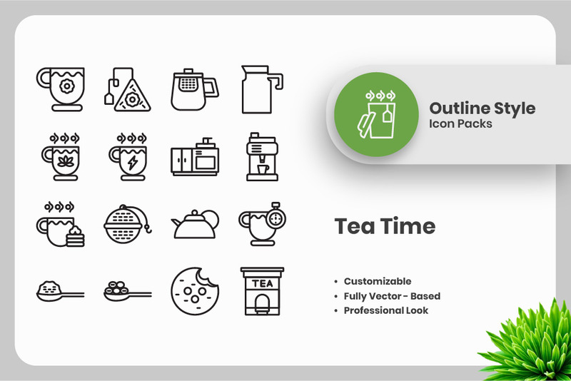20 Set of Tea Time Outline Icon Collection - Features Image 1