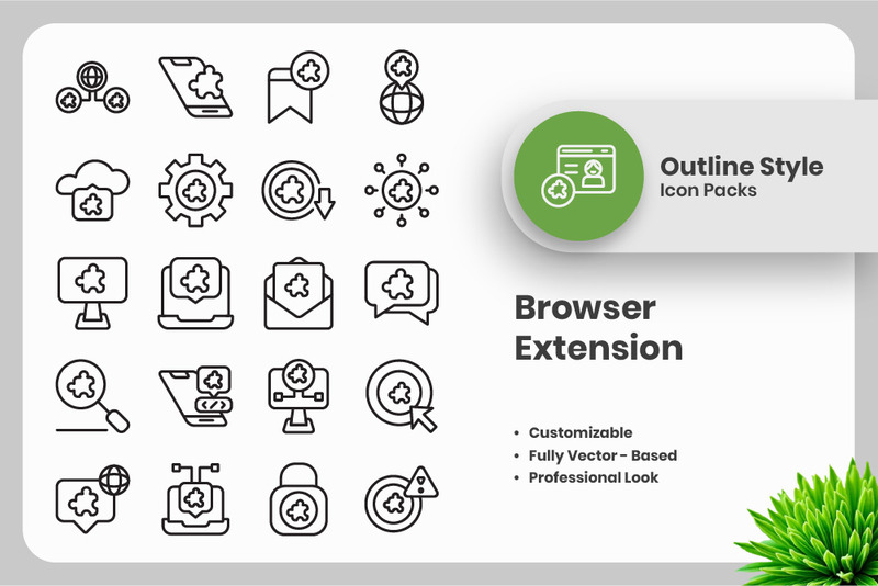 25 Set of Browser Extension Outline Icon Collection - Features Image 1