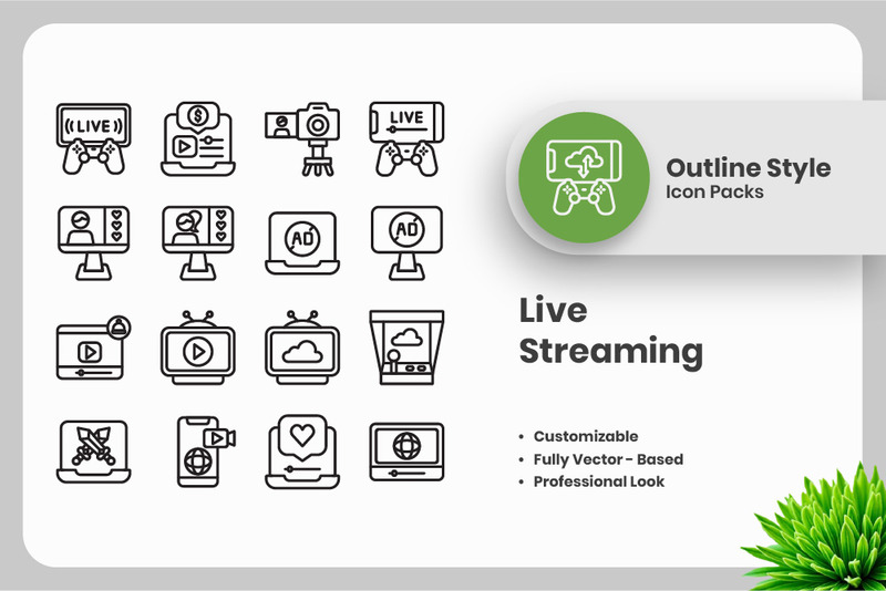 20 Set of Live Streaming Outline Icon Collection - Features Image 1