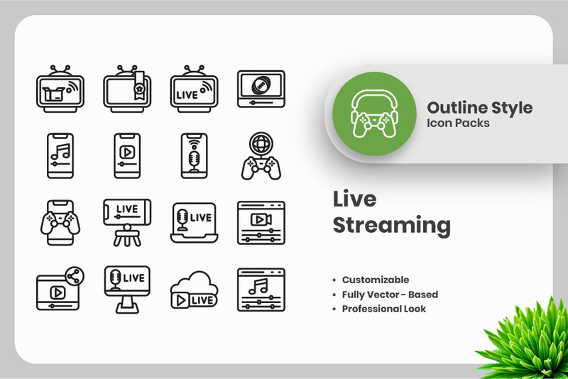 20 Set of Live Streaming Vol 3 Outline Icon Collection - Features Image 1