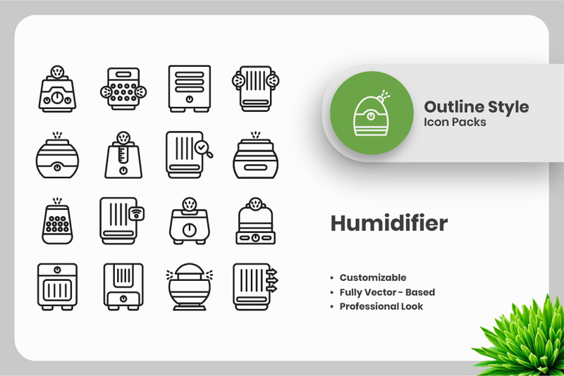 20 Set of Humidifier Vol 2 Outline Icon Collection - Features Image 1