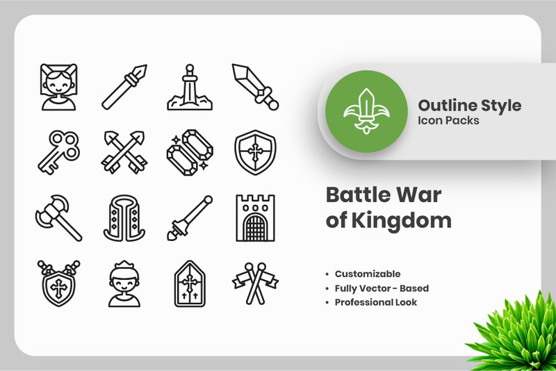 20 Set of Battle War of Kingdom Outline Icon Collection - Features Image 1