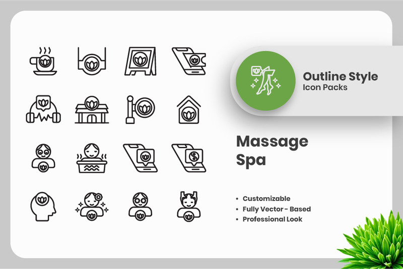 20 Set of Massage Spa Outline Icon Collection - Features Image 1