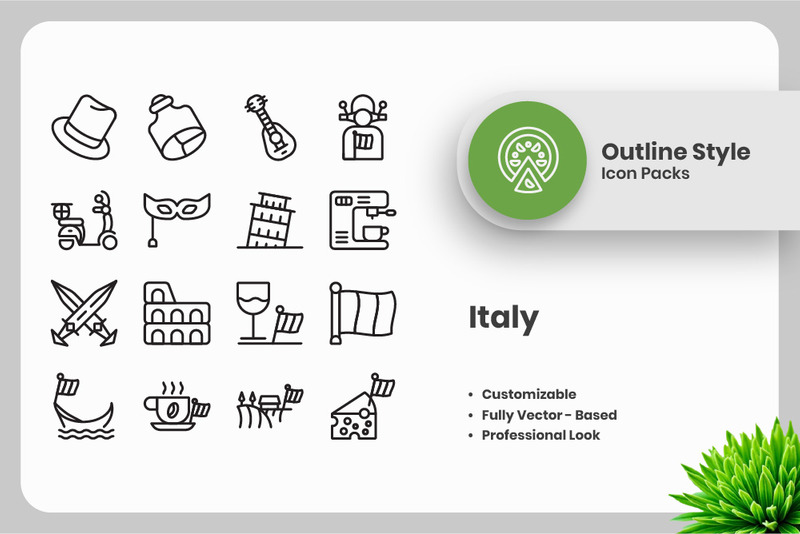 25 Set of Italy Outline Icon Collection - Features Image 1