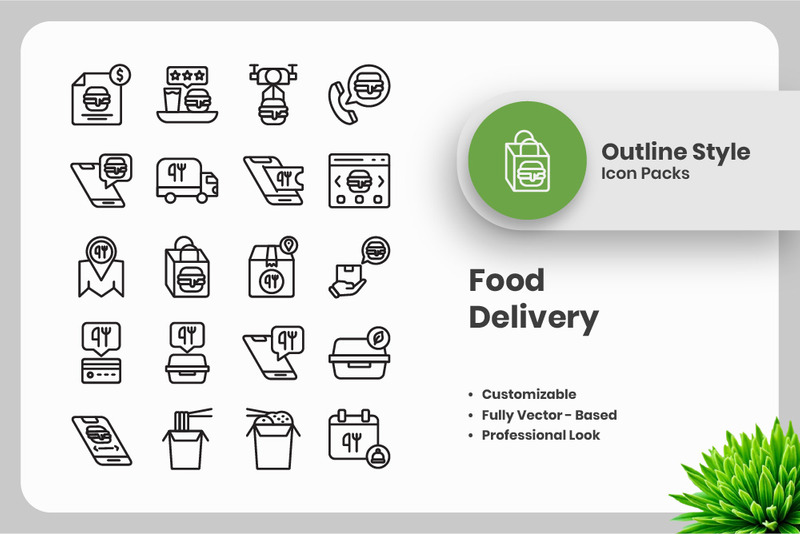 20 Set of Food Delivery Outline Icon Collection - Features Image 1