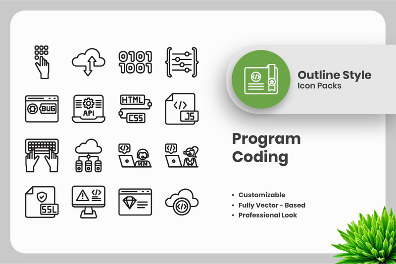 20 Set of Program Coding Outline Icon Collection - Features Image 1