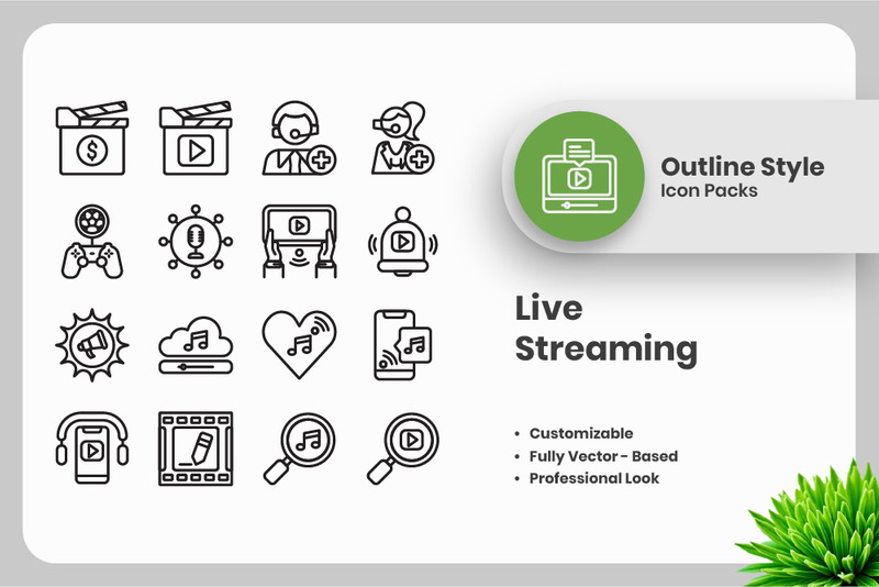 20 Set of Live Streaming Vol 4 Outline Icon Collection - Features Image 1