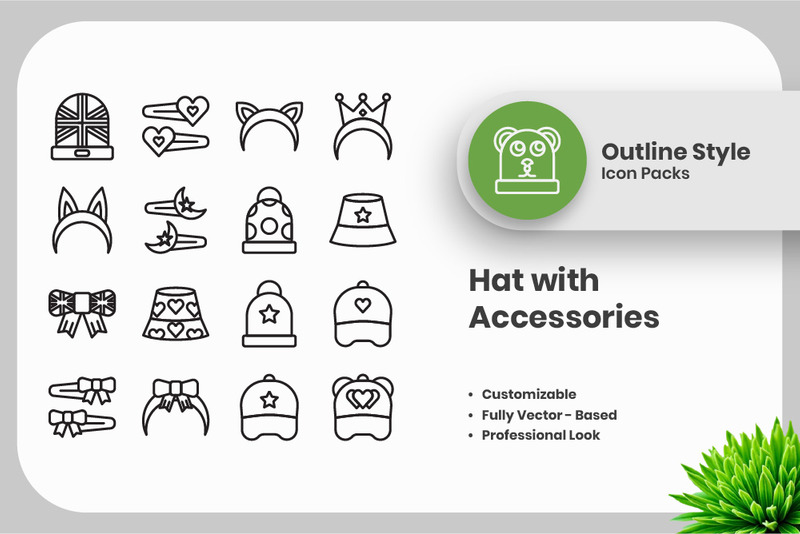 20 Set of Hat with Accessories Outline Icon Collection - Features Image 1