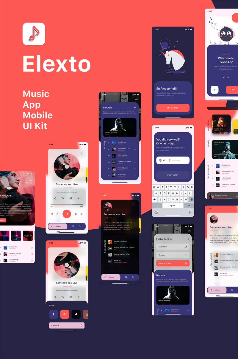 Elexto - Musikapp UI-kit - Features Image 1