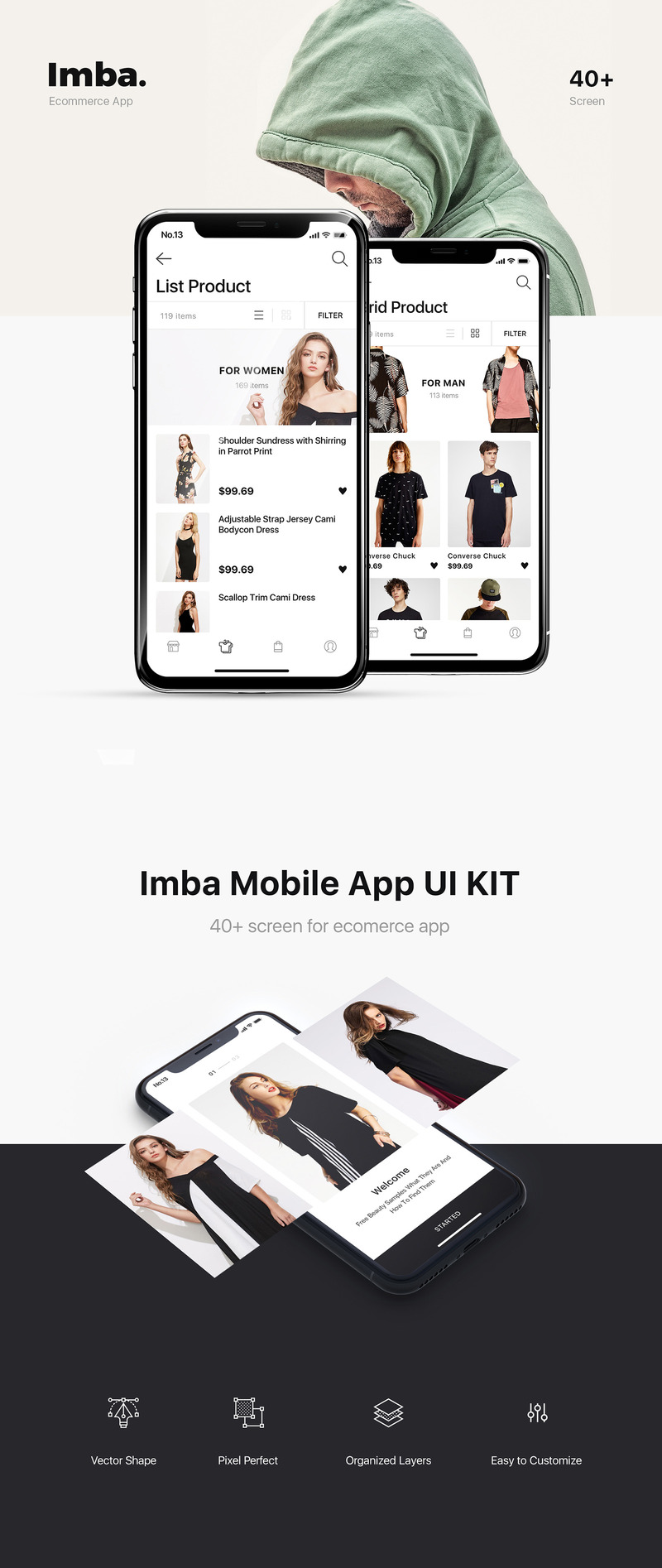 Imba e-handels mobilapp UI-kit - Features Image 1