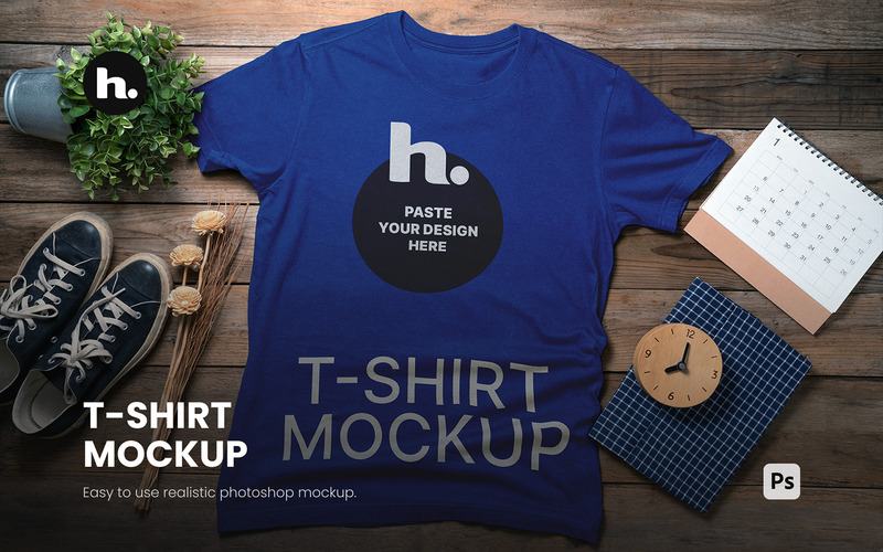 T-shirt Mockup PSD - Magliette realistiche sulla scrivania vol005 - Caratteristiche Immagine 1