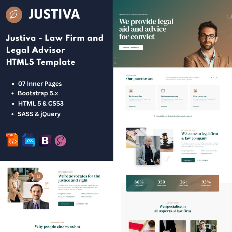 Justiva - Advokatbyrå och juridisk rådgivare HTML5-mall - Features Image 1