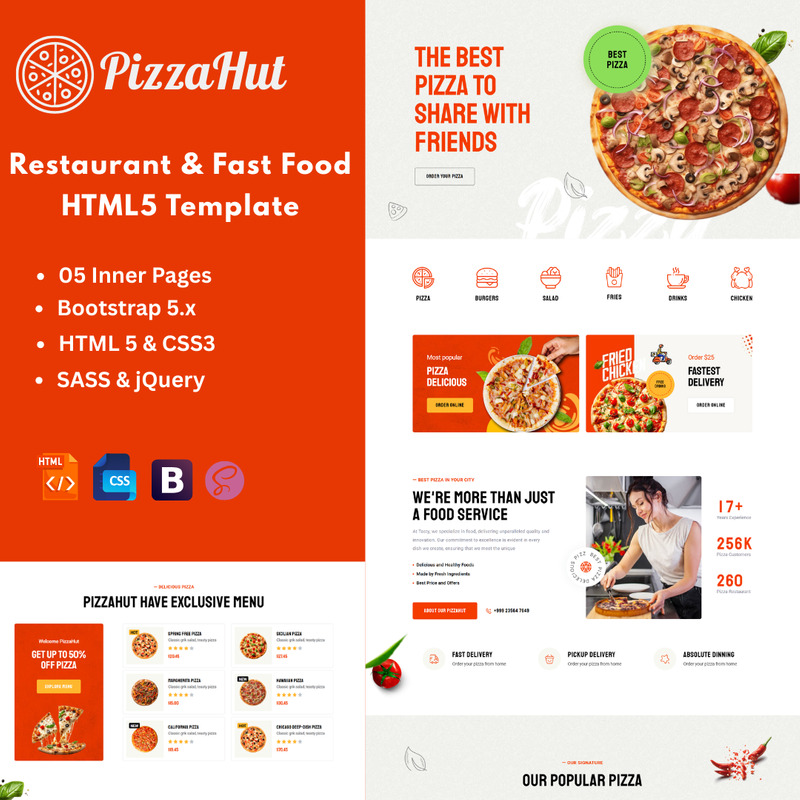PizzaHut - Modello HTML5 per ristoranti e fast food - Caratteristiche Immagine 1