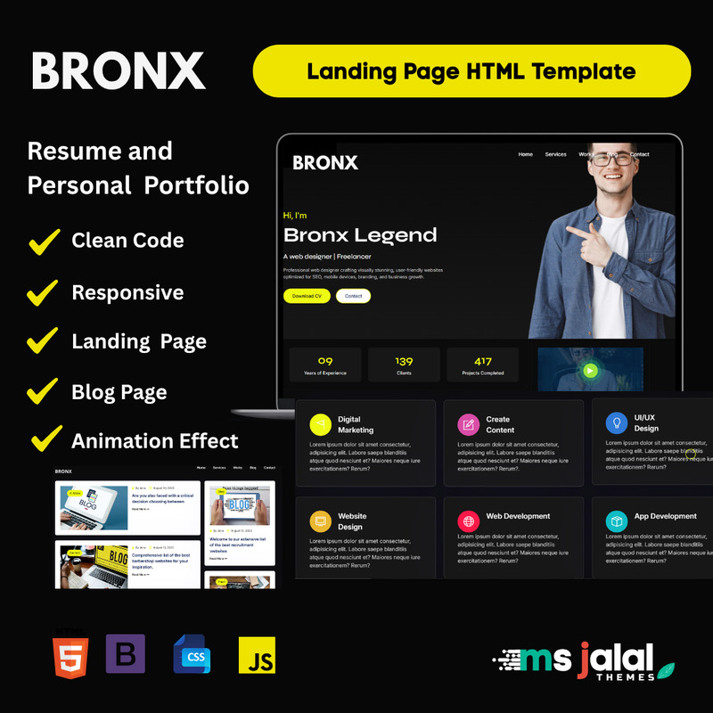 Bronx - Personal Portfolio Landing Page HTML Template - Features Image 1