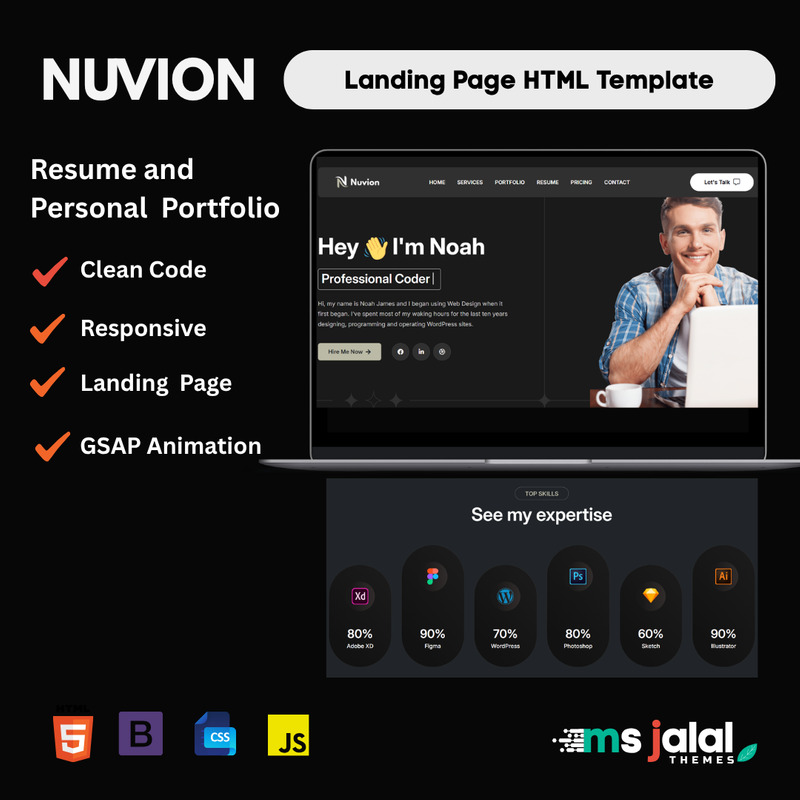 HTML-шаблон целевой страницы личного портфолио Nuvion - Features Image 1