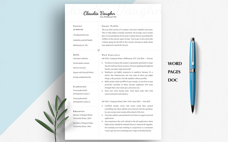 Ultra Clean Resume Template for Word, Google Docs & Mac Pages | ATS-Friendly CV - Features Image 1